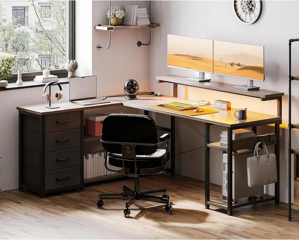 Bureau d'angle gaming avec LED et tiroirs de rangement ODK - 4