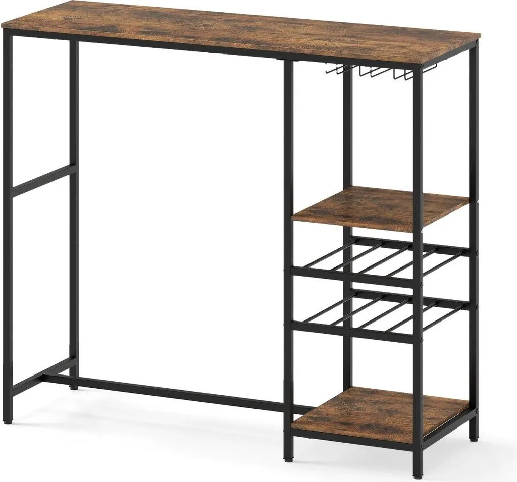 Table de bar avec casiers à vin intégrés et porte-verres Métal Noir