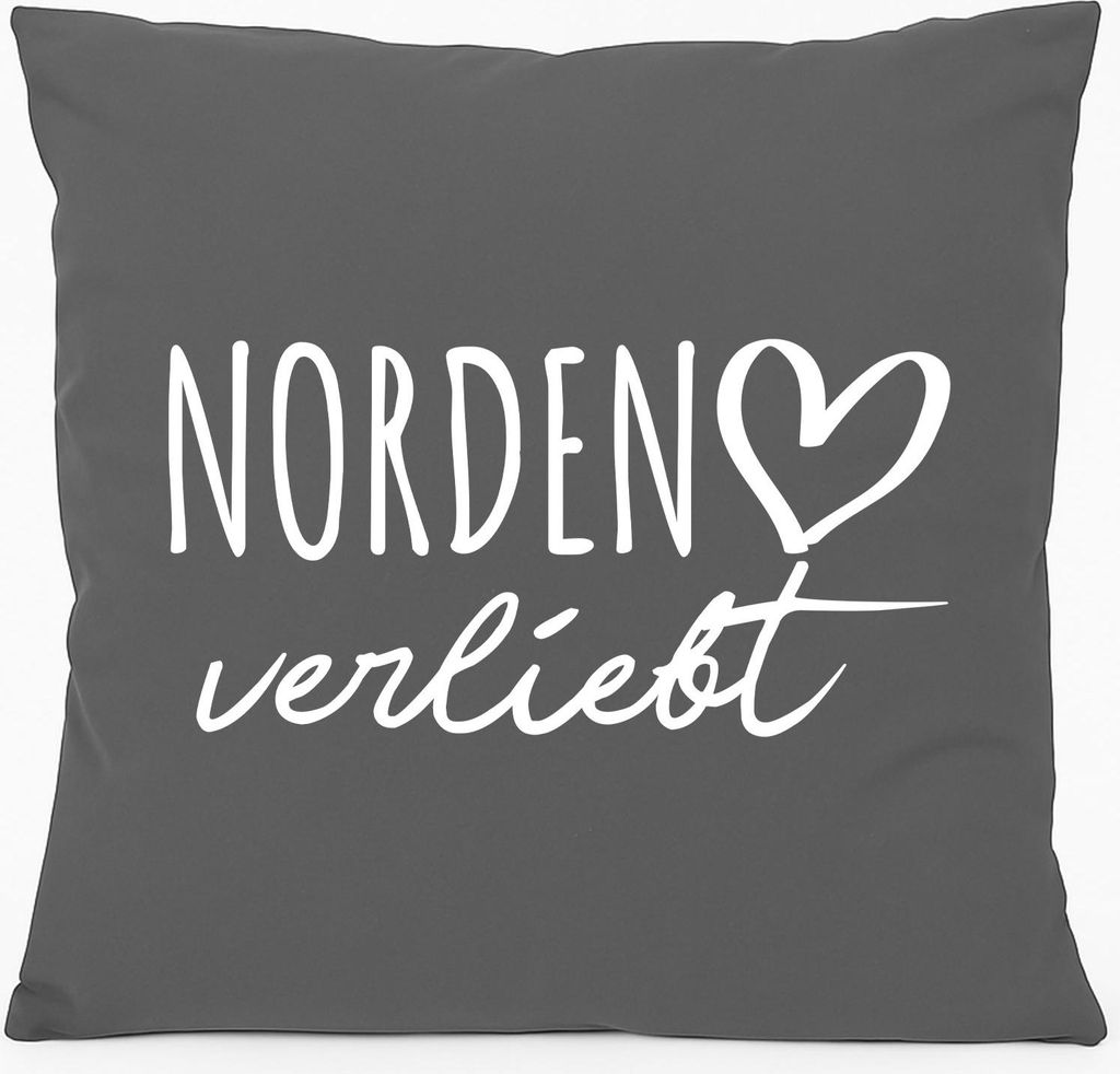 Huuraa Sofakissen Norden verliebt Geschenk 40x40cm mit Füllung Steel Grey Baumwolle Norden Mitbringsel