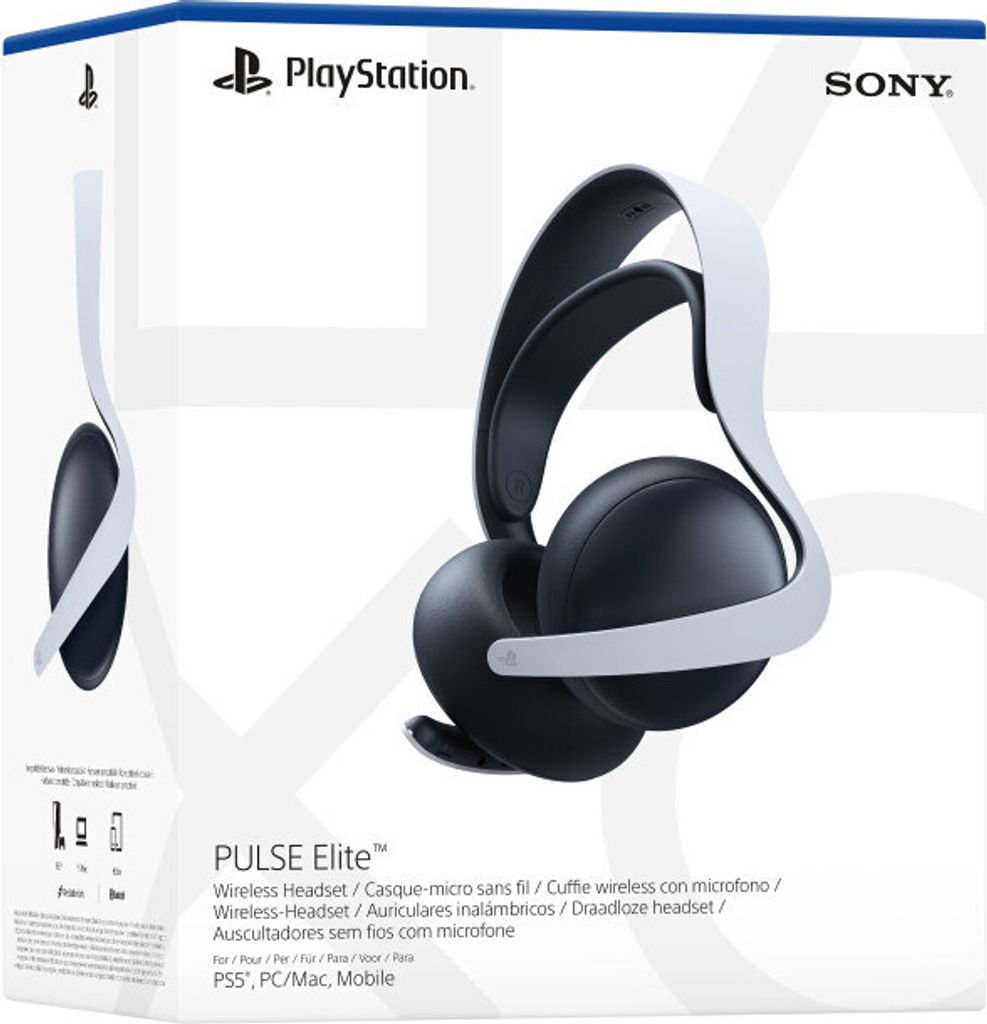 The image shows the retail packaging of a PlayStation PULSE Elite Wireless-Headset.