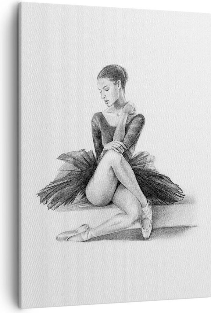 Bild auf Leinwand - Leinwandbild - Einteilig - Ballerina Zeichnung Bleistift - 50x70cm - Wand Bild - Wanddeko - Wandbilder - Leinwanddruck - Wandde...