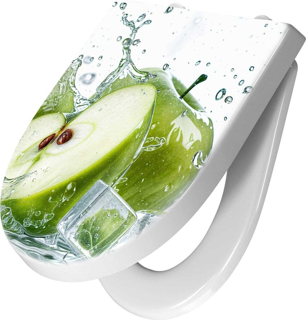 WC-Sitz mit Absenkautomatik, Softclose Scharnier mit Motiv Frische Äpfel Splash