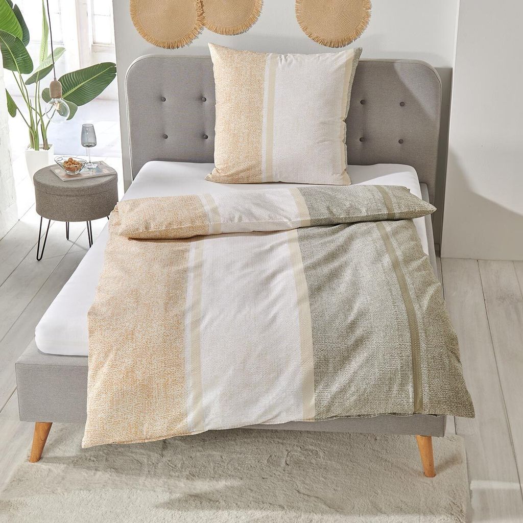 Traumschlaf Seersucker Bettwäsche Stuttgart beige 160x210cm + 65x100 cm