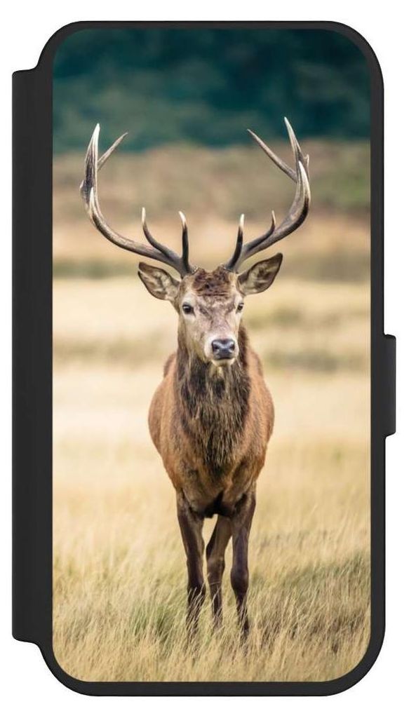 NIVOCASE Klapphülle für Apple iPhone 14 Pro Handyhülle aus Kunst Leder NIVOflip schwarz Hirsch Wald Wiese