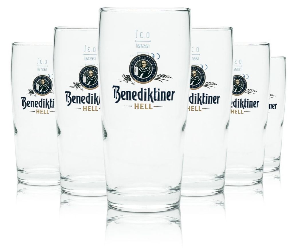 6x Benediktiner Bier Glas 0,3l Willi Becher "Hell" Sahm Produktbild 
