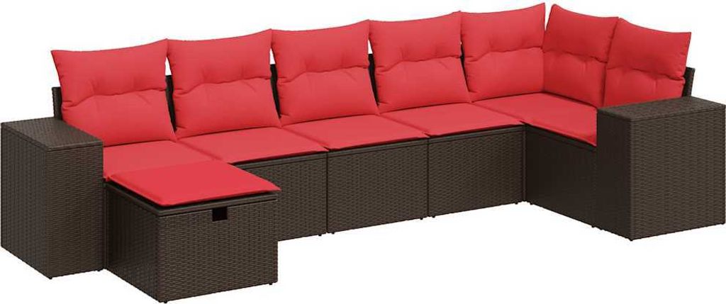 7-tlg. Garten-Sofagarnitur mit Kissen Braun Poly Rattan