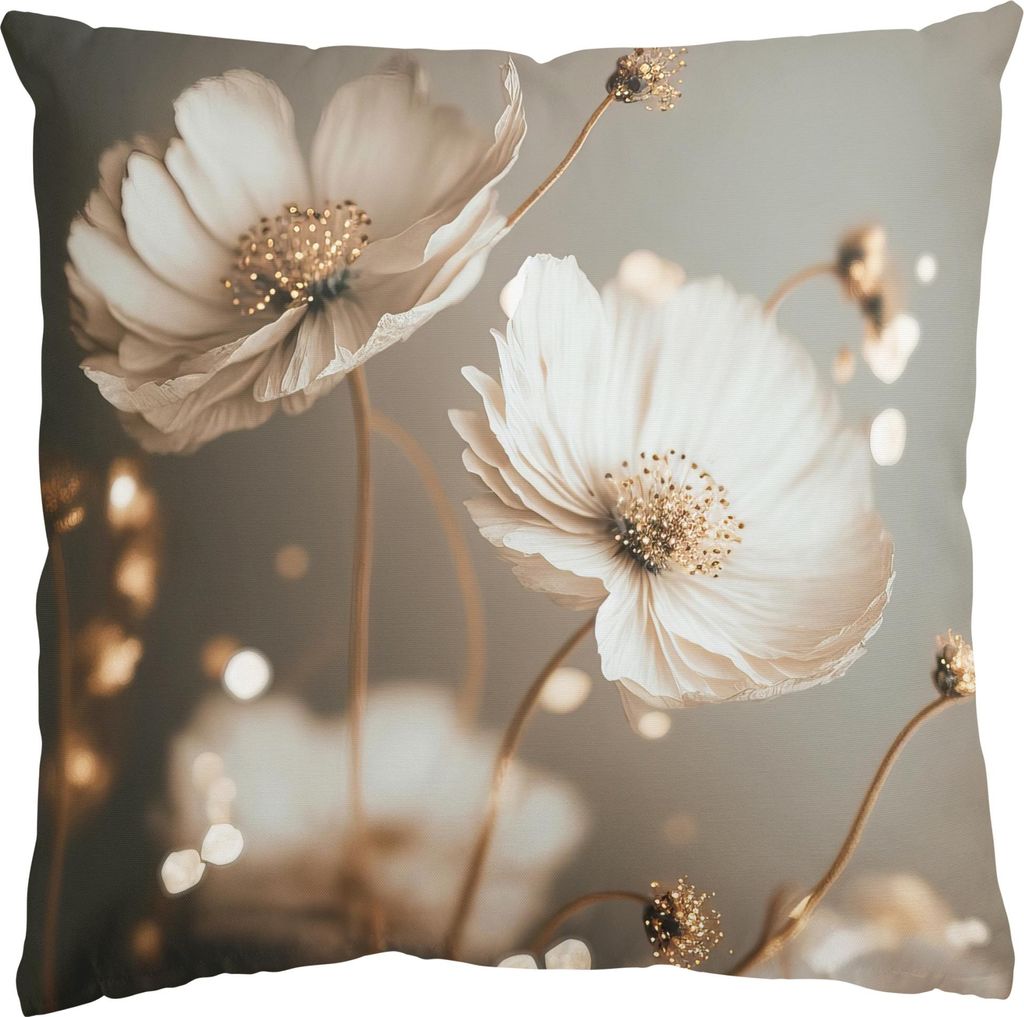 Dekokissen Blumen drinnen / Indoor Zierkissen Canvas waschbar Design beige Sofakissen mit Füllung