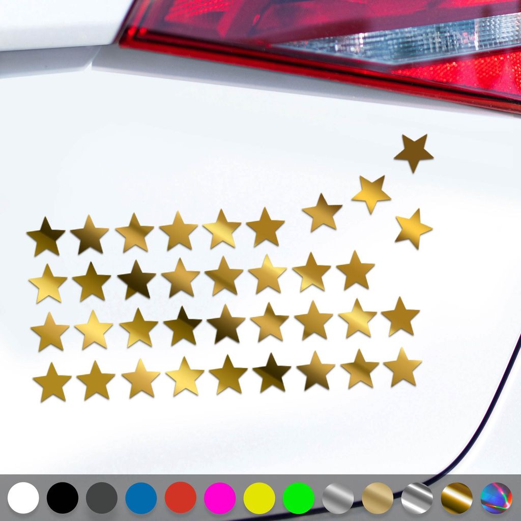 PantherPixel Sterne Set Aufkleber Mehrteilige Sterneaufkleber Sticker Auto Geschenkidee Farbe Chrom-Gold