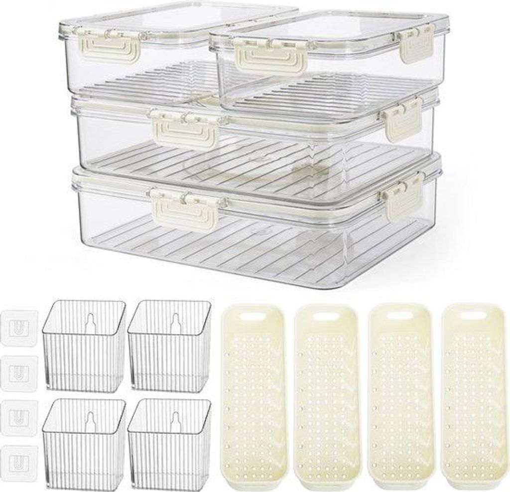 Kombigerätesystem für Kühlung, 12-teiliges Set, 4 gekühlte Schrankboxen mit Abdeckungen, 4 Eingänge, Lagerbox, 4 Düsen für Abfluss