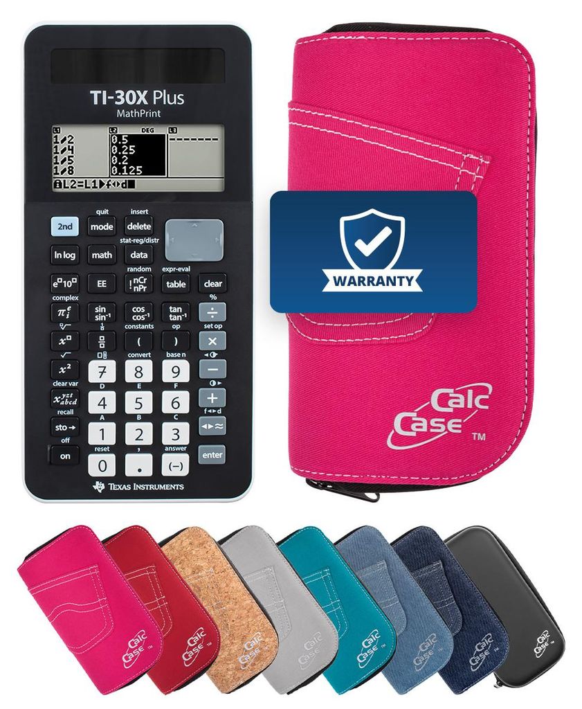 TI-30X Plus MP Taschenrechner mit Schutztasche im Jeans-Design pink
