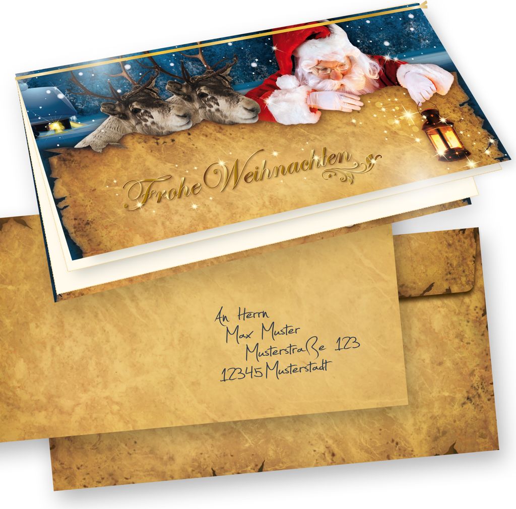 Nordpol Express Weihnachtskarten Set (100 Sets) mit Umschlag und mit Einlegeblätter Einleger zum bedrucken