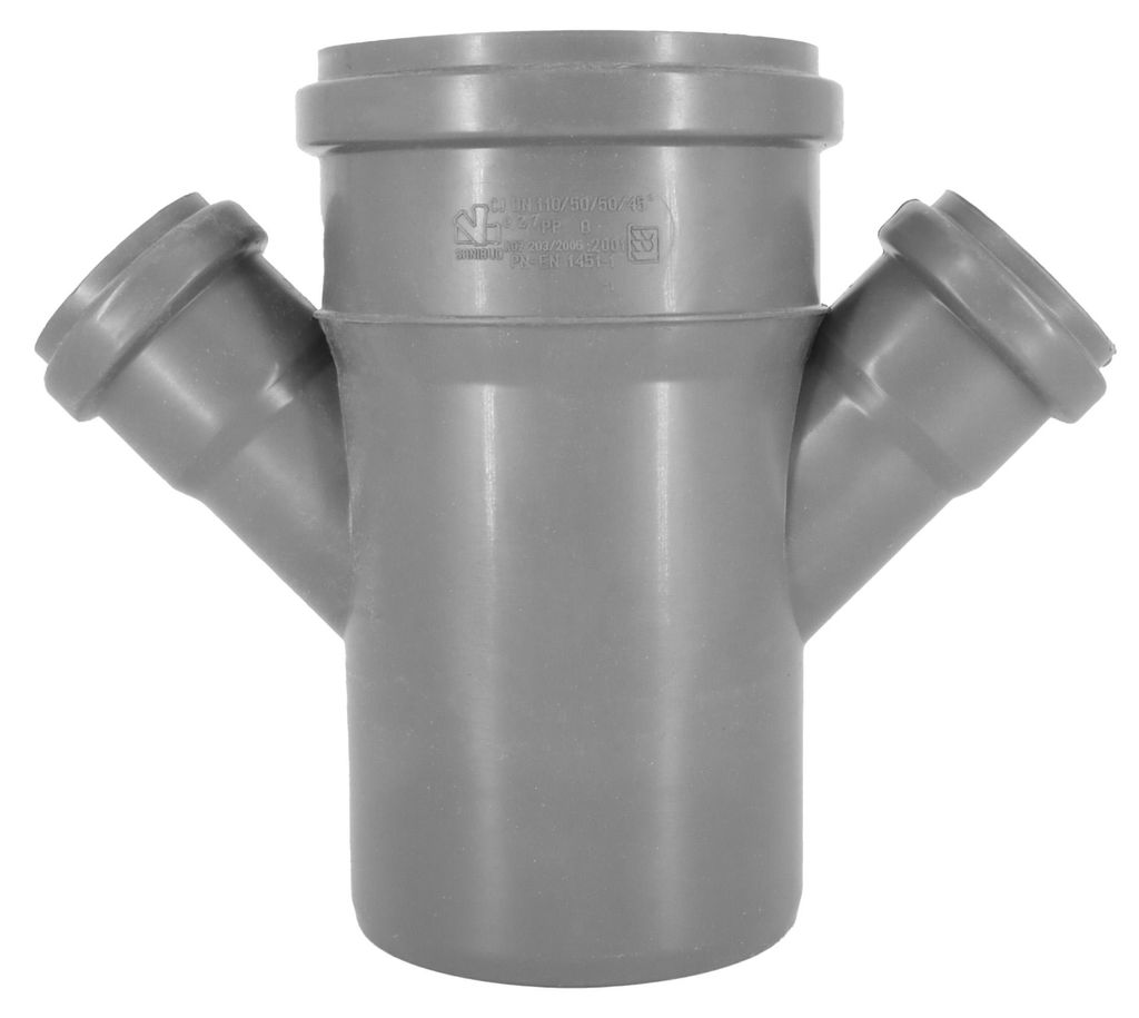 HT Rohr PP DN 110 / 50 / 50 Doppelabzweig Kreuzstück 45° Produktbild 