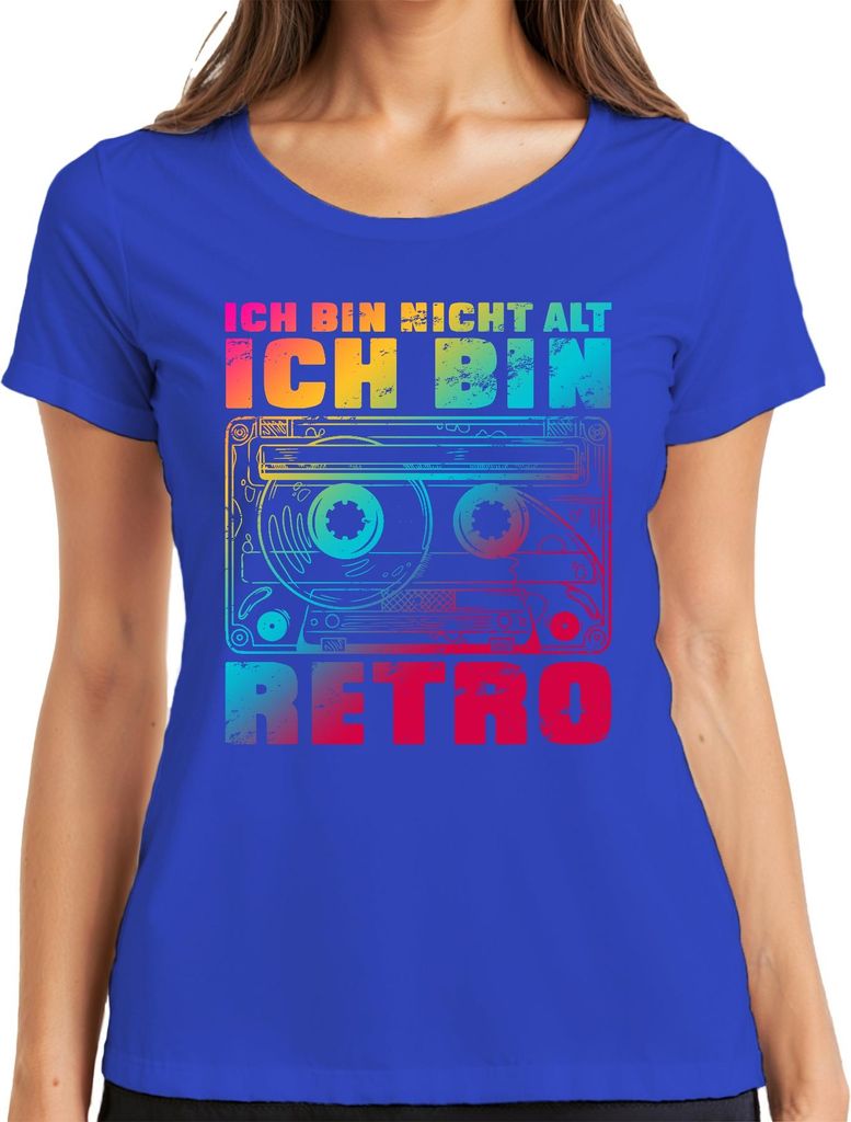 Ich bin nicht alt ich bin retro Kassette 80er Vintage Geschenk Damen T-Shirt, Blau, M