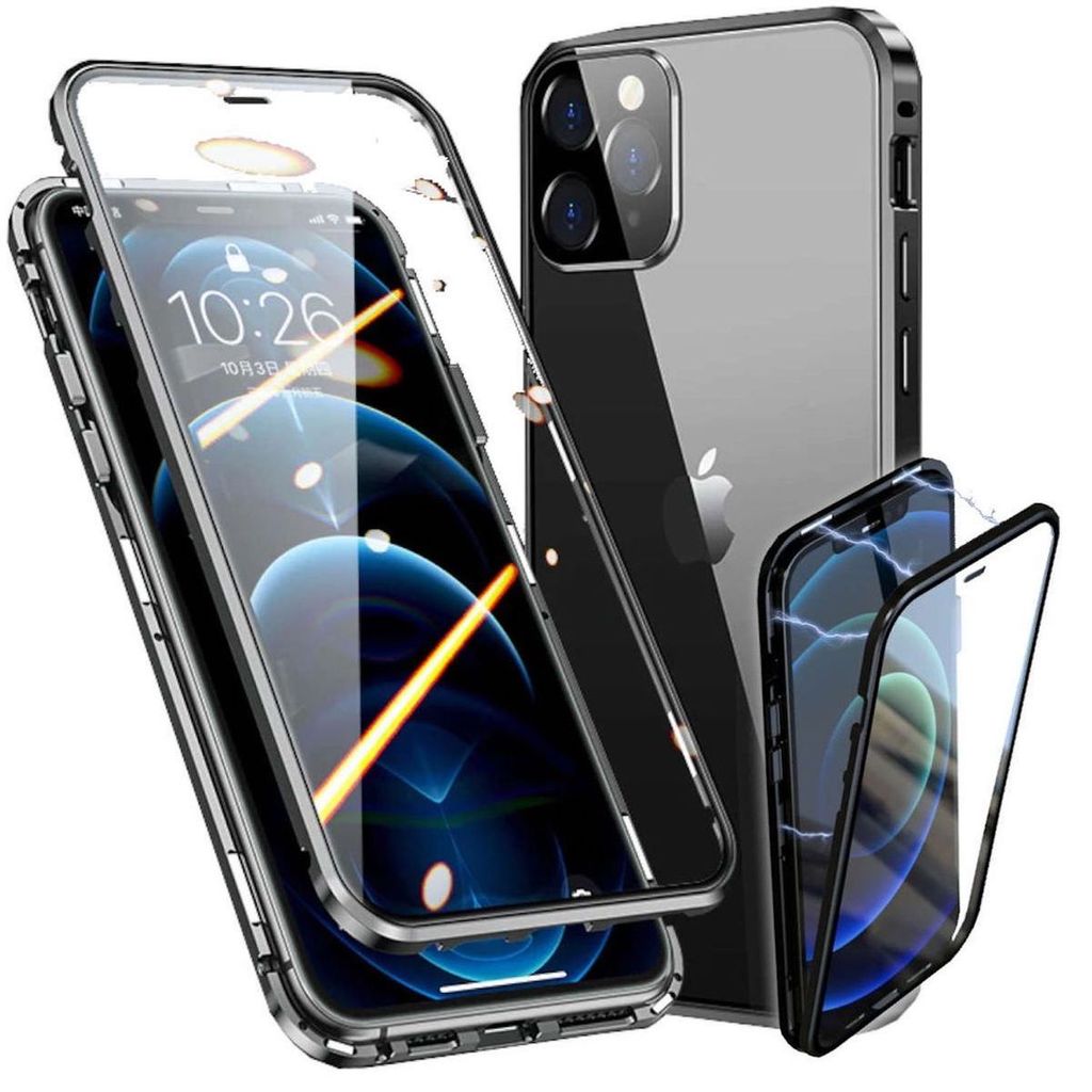 Für Apple iPhone 14 Beidseitiger 360 Grad Magnet Glas Hülle Handy Tasche  Bumper Gold