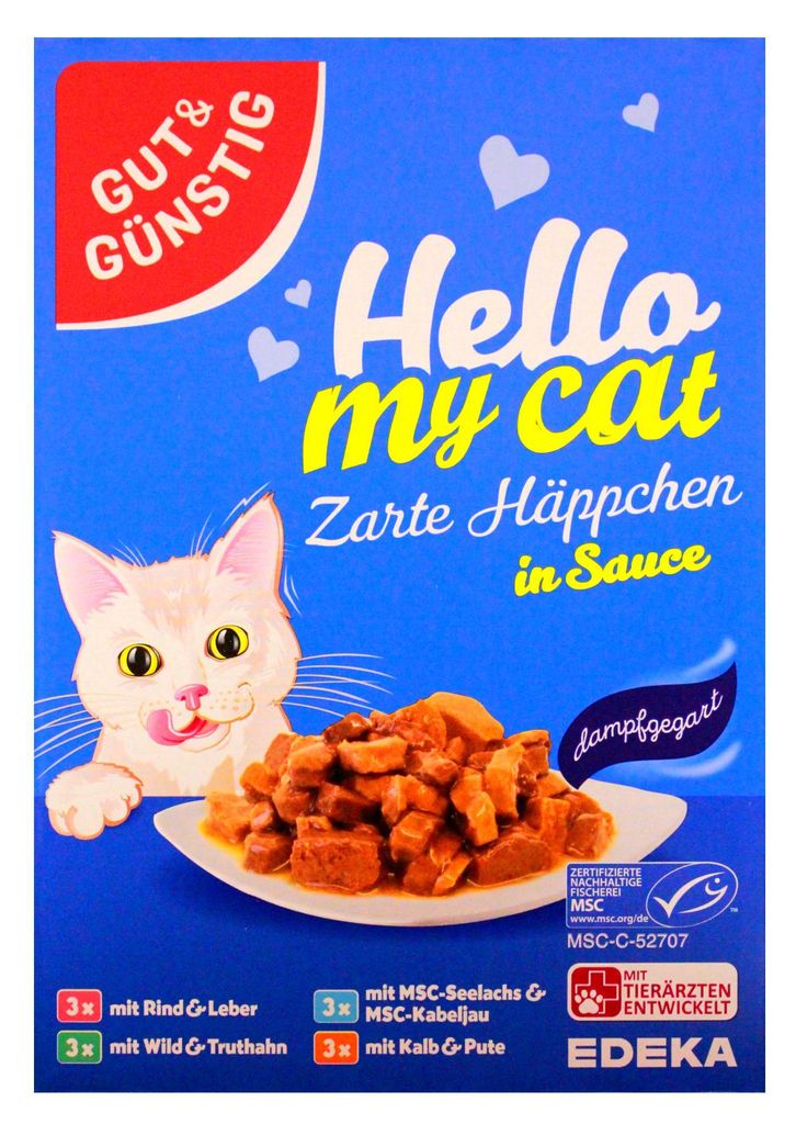 Hello my cat Zarte Häppchen in Sauce 4 Sorten Katzenfutter, Produktbild 