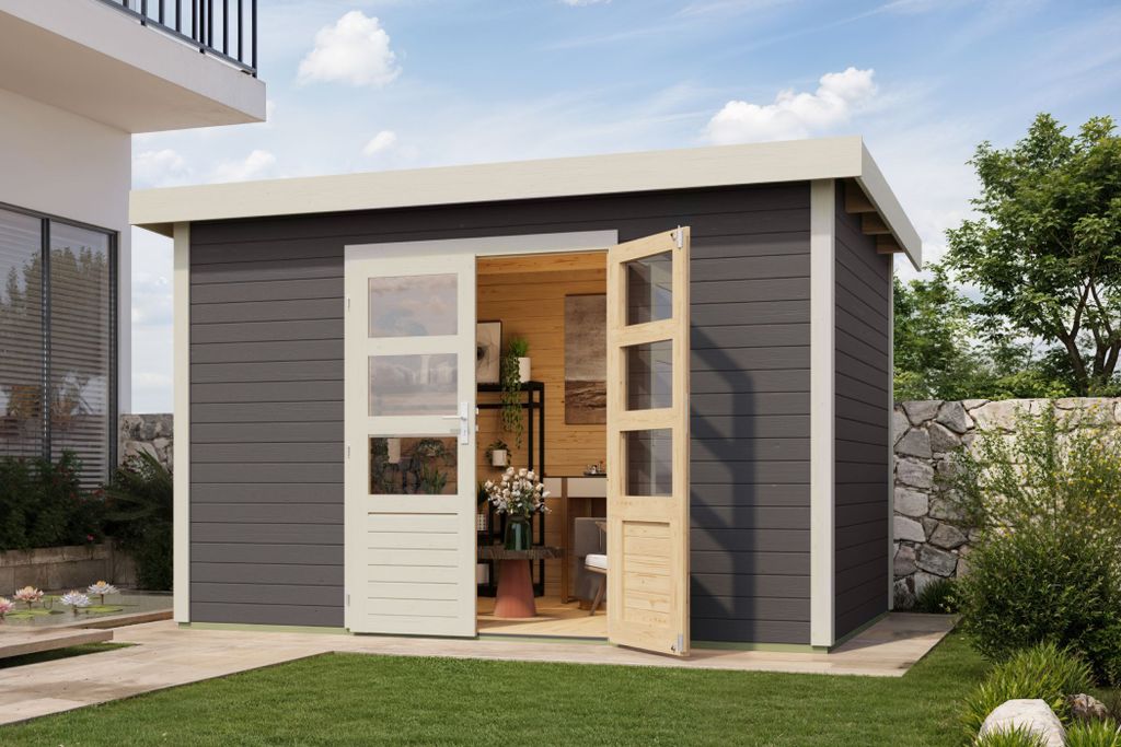 Karibu Gartenhaus Gerätehaus Kolbin 7 XXL Terragrau 364x244x244 cm mit extra hoher Tür