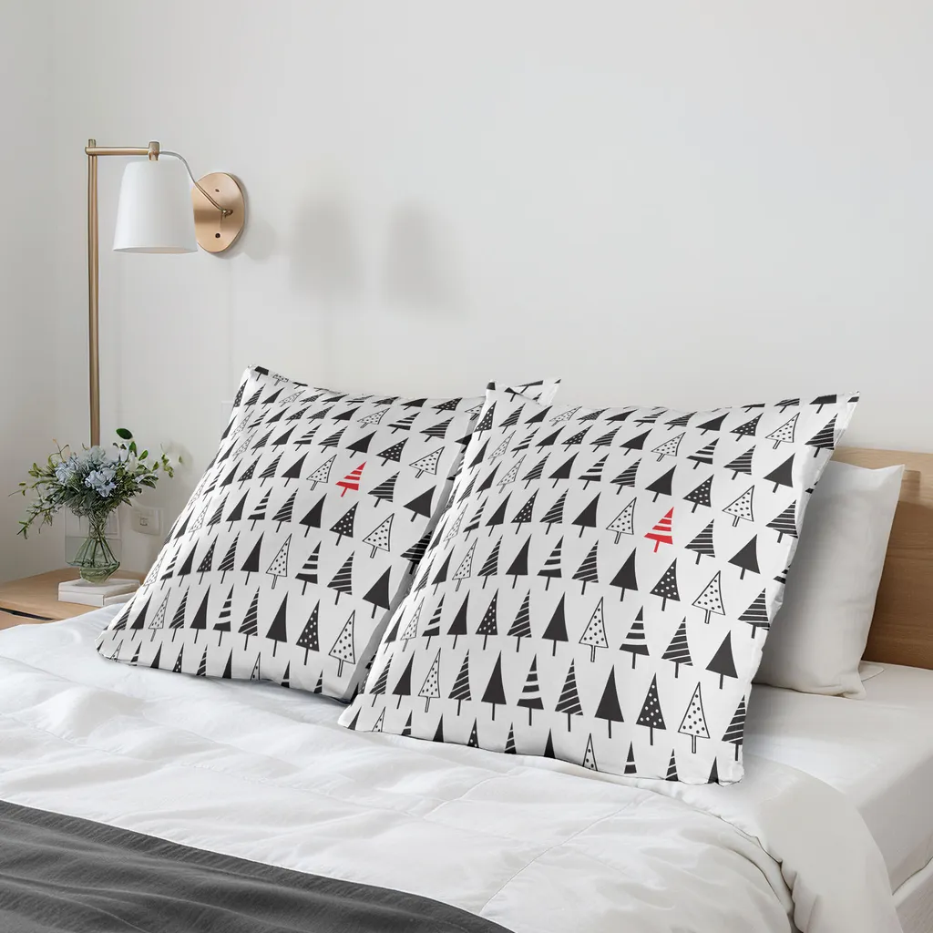 BETGINY 2 Federe Natalizie 45x45 Cm – Alberi Di Natale Grigi E Rossi, Decorazione Invernale Per Divano E Camera