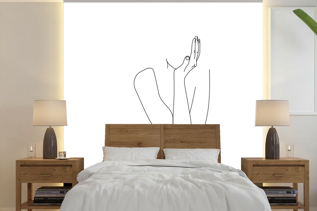 MuchoWow Fototapete für Wohnzimmer oder Schlafzimmer Wandtapete Vinyl Motivtapete Linienkunst - Frauen - Abstrakt - Hände - 260x260 cm - Papier...