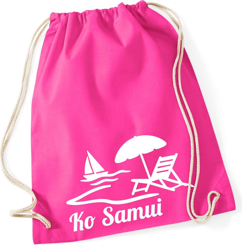 Huuraa Turnbeutel Ko Samui Inselmotiv Thailand 12 Liter Fuchsia Baumwolle Rucksack Geschenkidee