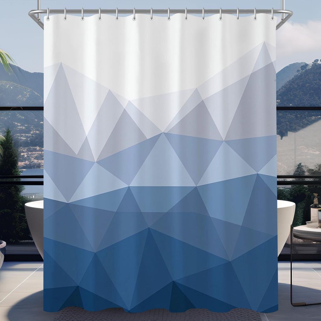 Duschvorhang 220x200 cm, geometrisches Muster, beschwerter Saum, schimmelresistent, wasserabweisend, waschbarer Polyester-Badevorhang mit 14 Ringen...