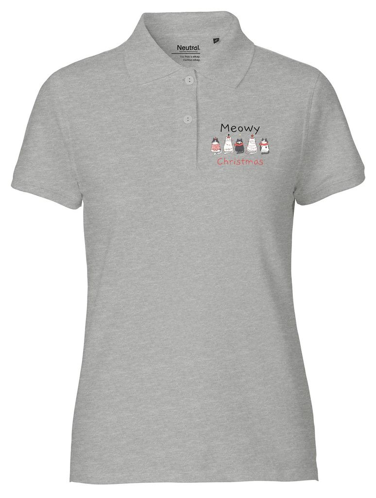 Huuraa Damen Polo Shirt Meowy Christmas Katzen XL Sport Grey Bio Baumwolle Fairtrade Poloshirt Geschenkidee
