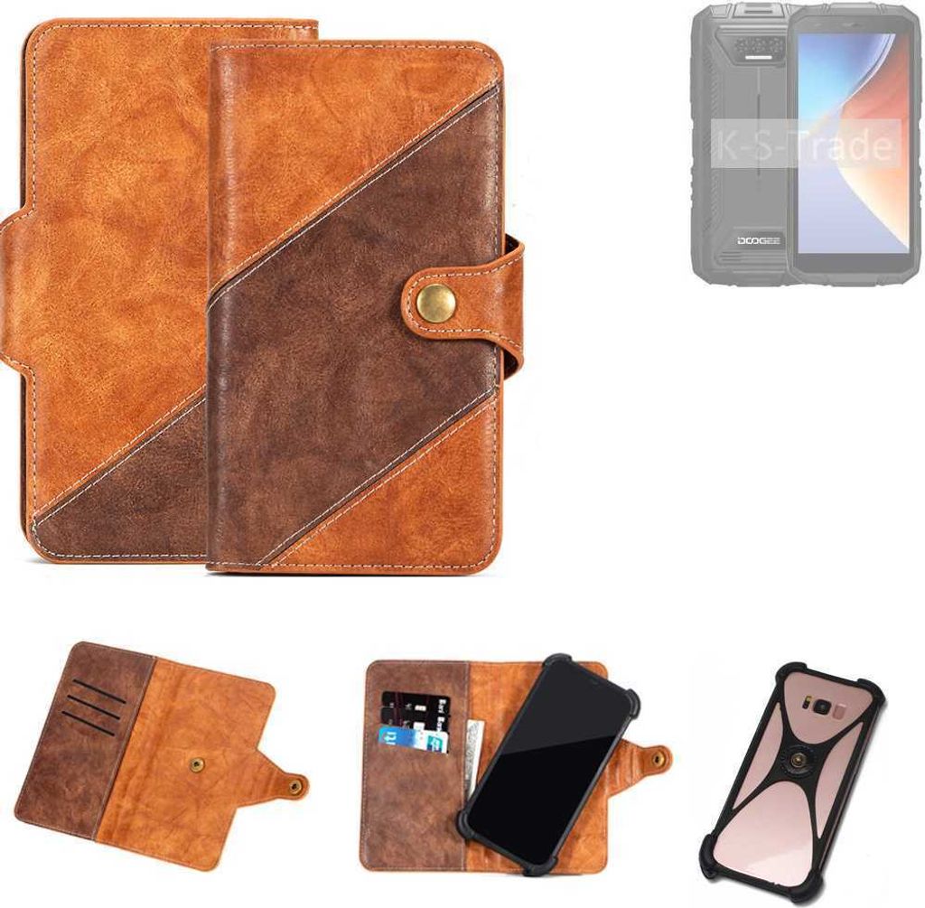K-S-Trade Handyhülle Schutzhülle Bookstyle Case Wallet-Case kompatibel mit Doogee S41 Max Cover Klapphülle Kantenschutz Smartphone dunkelbraun