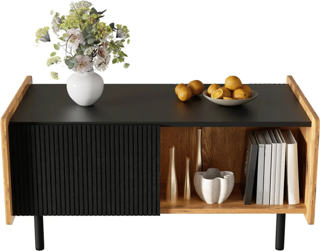 Table Basse de Salon avec Portes et Compartiments de Rangement Noir Mat - 3