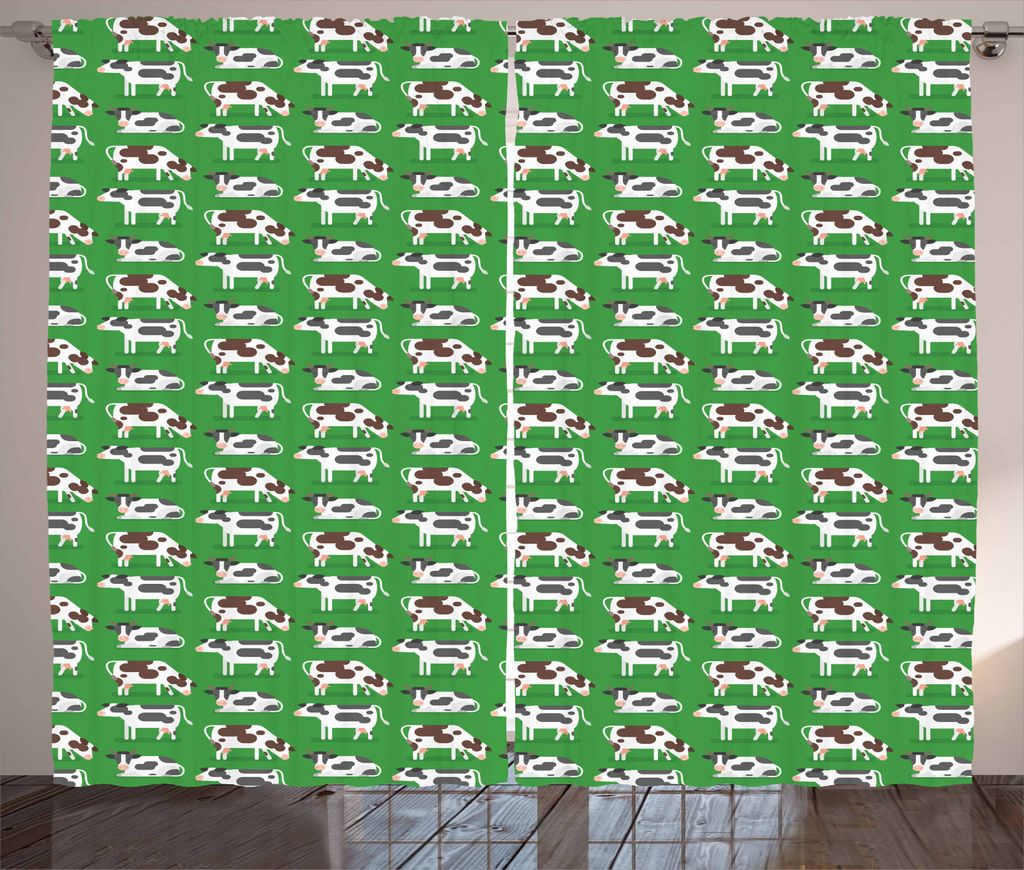 ABAKUHAUS Das Vieh Rustikaler Gardine, Grafik Sitzen Kühe, Schlafzimmer Kräuselband Vorhang mit Schlaufen und Haken, 280 x 245 cm, Mehrfarbig