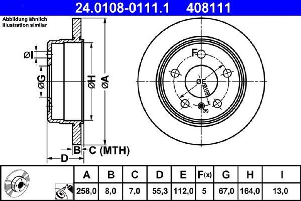 ATE 24.0108-0111.1 Bremsscheibe OE 1684230212 kompatibel mit A-Klasse, Vaneo