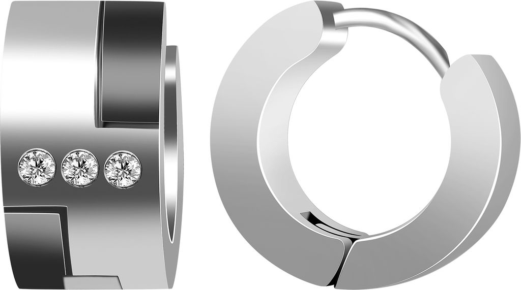 Akzent Edelstahl Klapp-Creolen mit Zirkonia Steinen, IP Black, silberfarbig