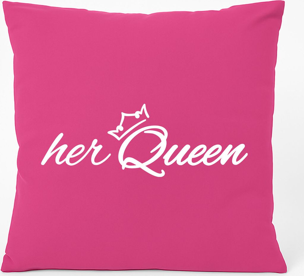 Huuraa Kissen her Queen Krone 40x40cm mit Füllung Fuchsia Baumwolle Dekokissen Geschenkidee