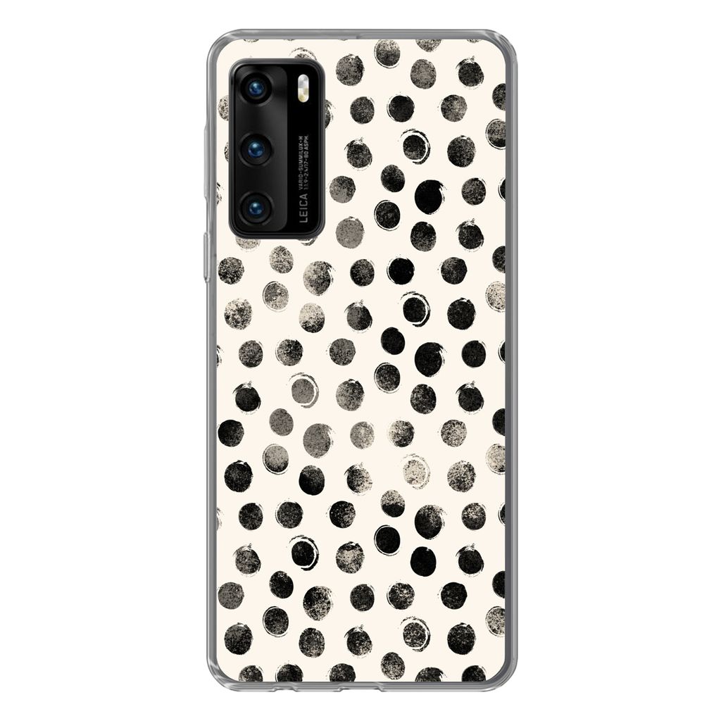 MuchoWow Handyhülle Schutzhülle Hülle für Huawei P40 Polka dots - Schwarz - Weiß Silikon Softcase Handy Hülle - Handytasche
