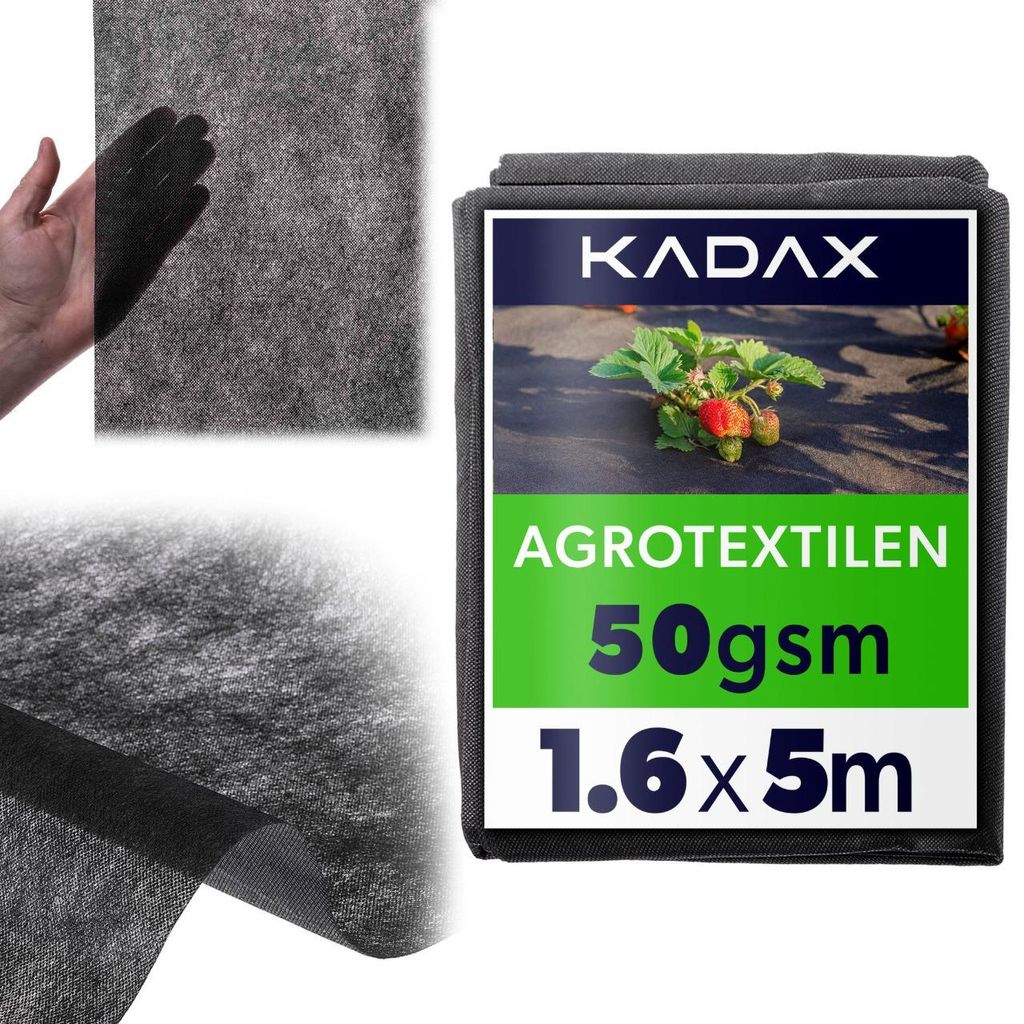 KADAX Unkrautvlies 1.6 x 15 m, 50 g/m², Schwarz Gartenvlies aus Polypropylen, Wasserdurchlässig Mulchvlies gegen Unkraut, Unkrautfolie für Garte...