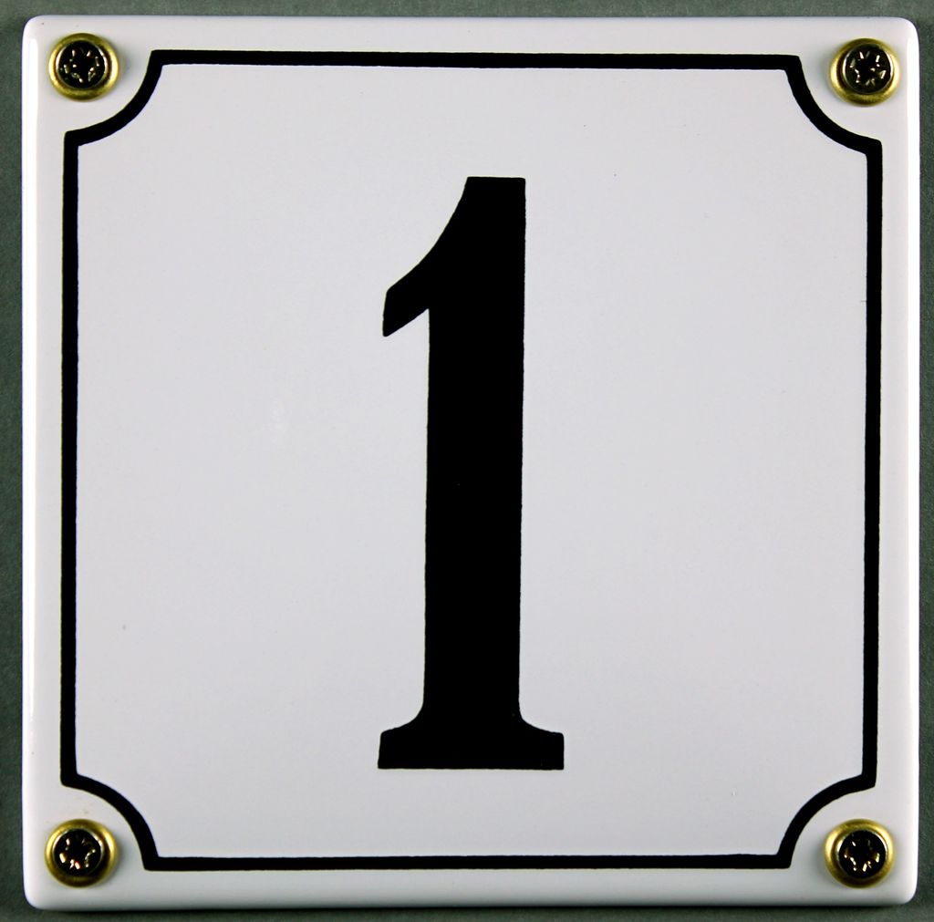 Hausnummernschild 1 weiß 12x12 cm Schild Emaille Hausnummer Haus Nummer Zahl Ziffer