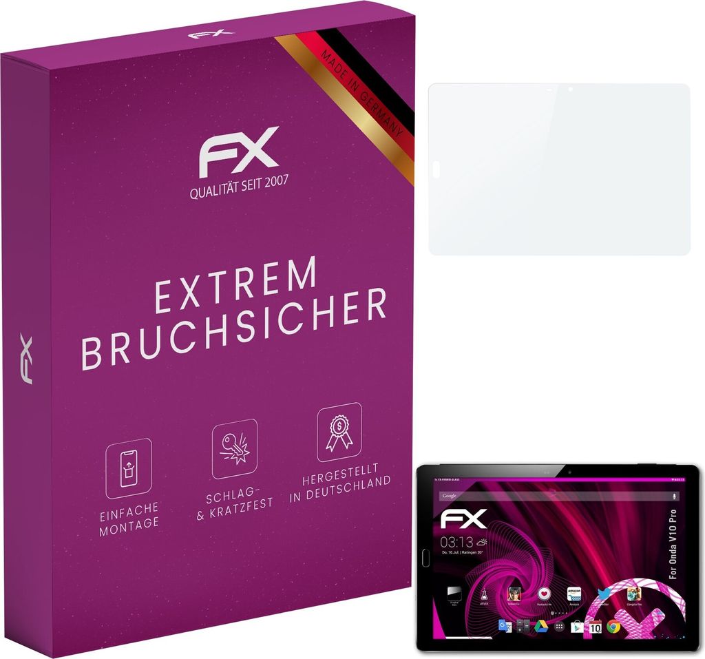 atFoliX FX-Hybrid-Glass Displayfolie kompatibel mit Onda V10 Pro Glasfolie