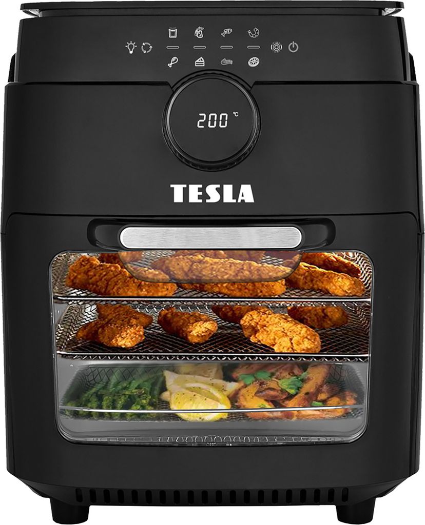 TESLA AirCook & Grill QG800 WiFi Multifunktionale digitale Heißluftfritteuse, Grill, Obsttrockner, 12 l, 1800 W, schwarz