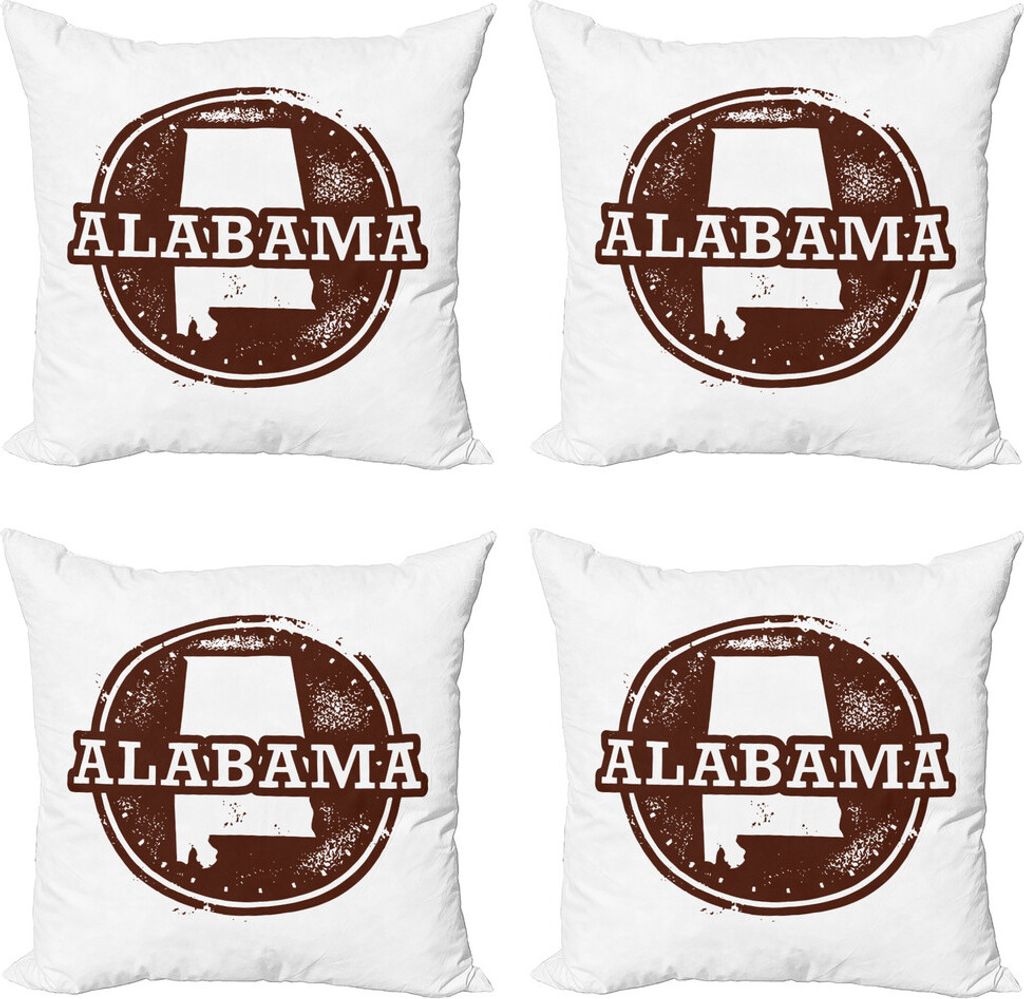 ABAKUHAUS Alabama Kissenbezug Set (4 Stück), Vintage Style Karte Bild, Moderner Doppelseitiger Digitaldruck, 60 cm x 60 cm, Chestnut Brown und Weiß
