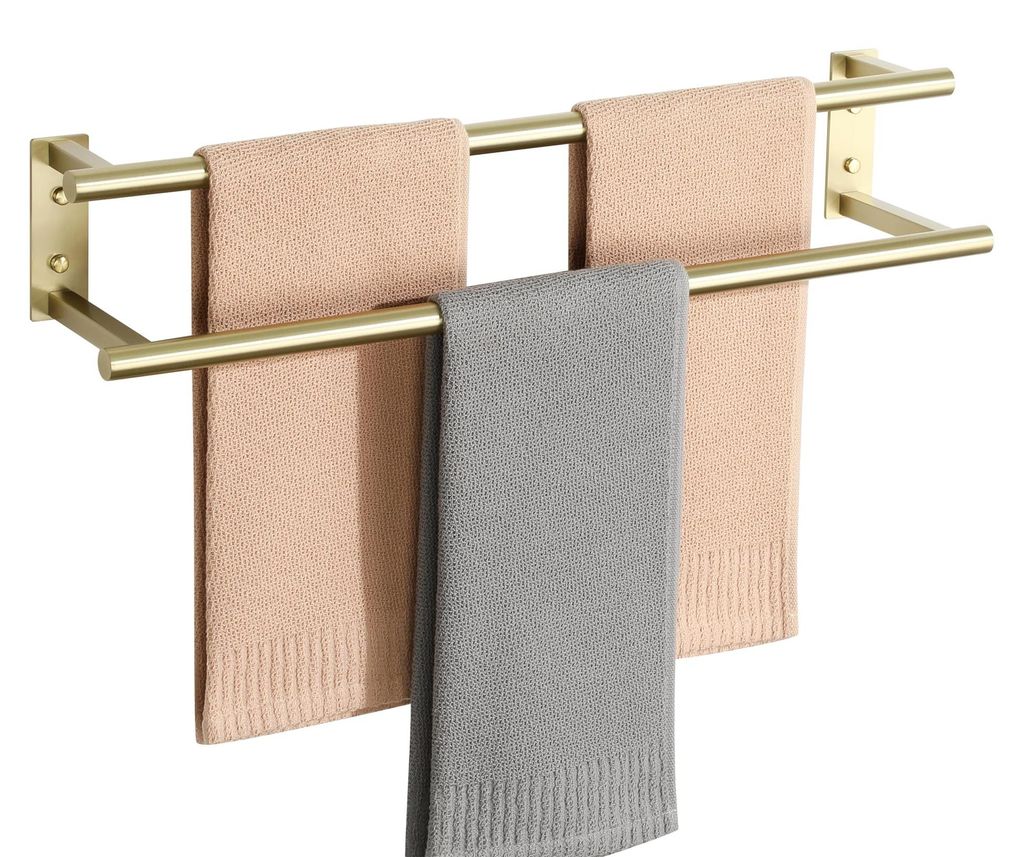 Handtuchhalter Wand, 60CM Doppelter Gästehandtuchhalter,Handtuchhalter SUS304 Edelstahl Rostfrei und Langlebig,Gold Handtuchständer Küche für B...