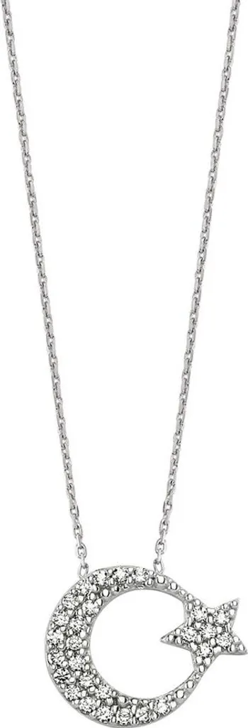 Collier Argent 925 Anti-Ternissement - Pendentif Lune Étoile Rhodié