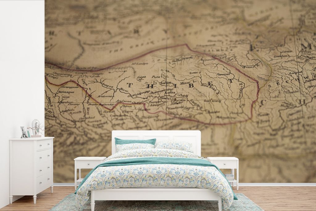 MuchoWow Fototapete für Wohnzimmer oder Schlafzimmer Wandtapete Vinyl Motivtapete Alte Karte von Tibet - 330x220 cm - Fototapeten