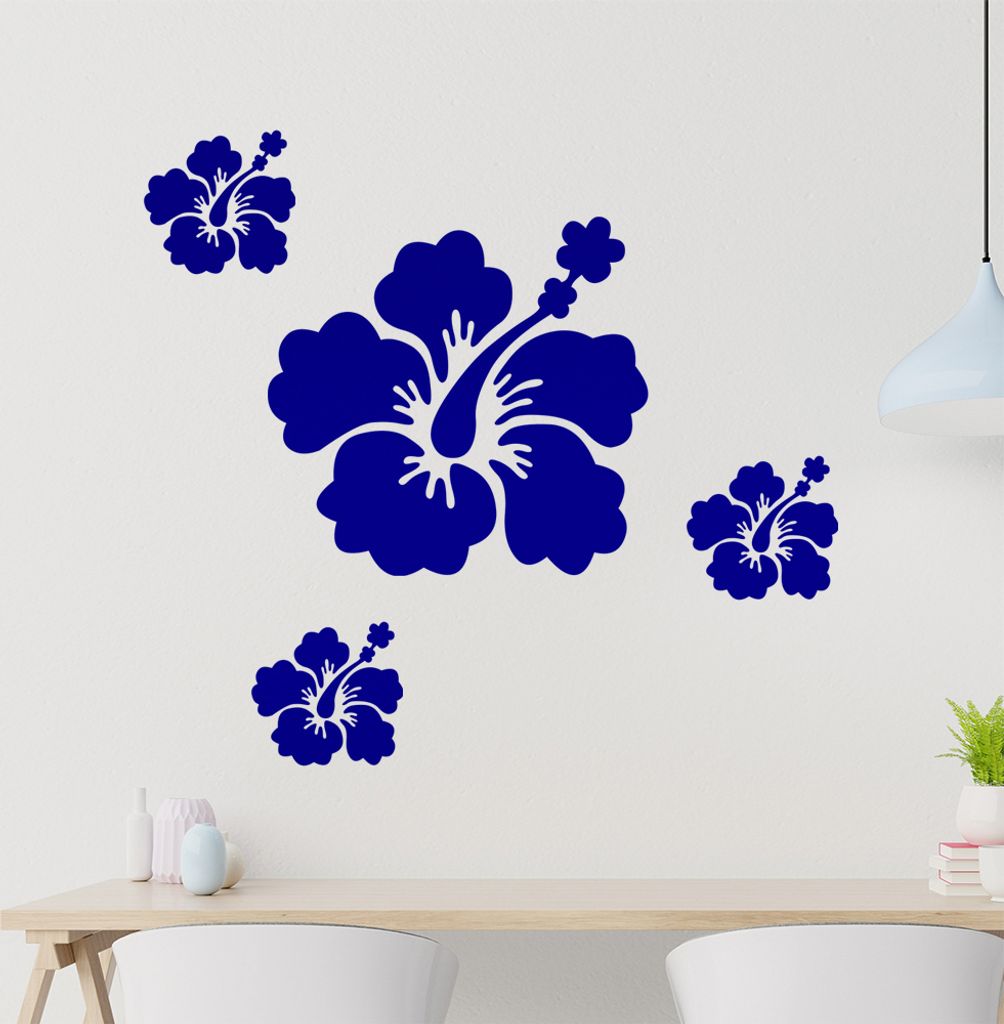 Hibiskus Set1 Wandtattoo in 6 Größen - Wandaufkleber Wall Sticker - Dekoration, Küche, Wohnzimmer, Schlafzimmer, Badezimmer