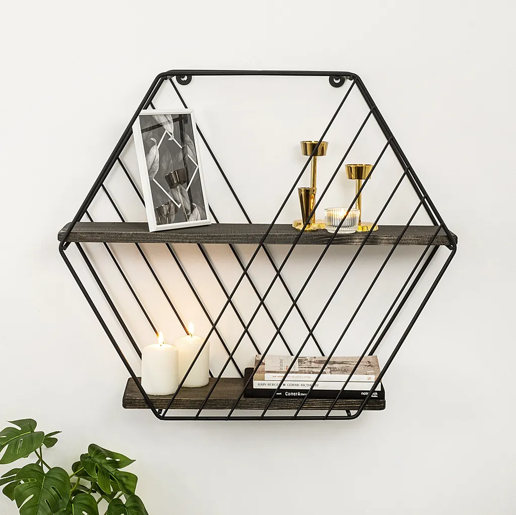Étagère Murale Noire Skye Decor Bois Robuste 60 cm Design Géométrique