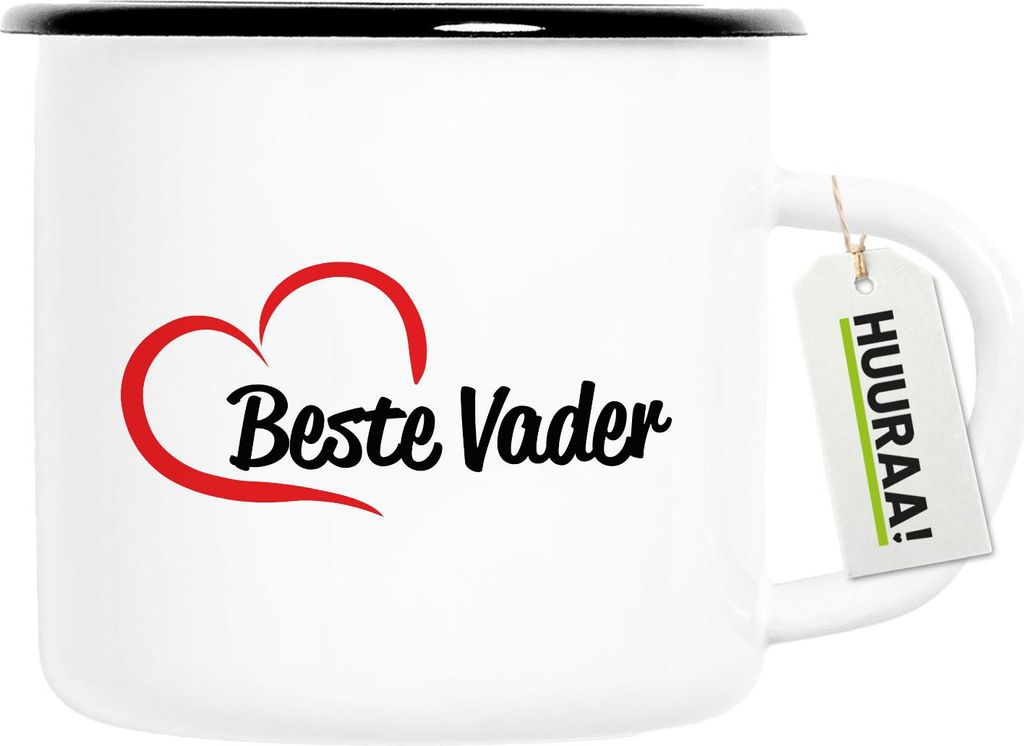 Huuraa Emaille Tasse Beste Vader Hart 300ml Vintage Campingbecher Geschenkidee