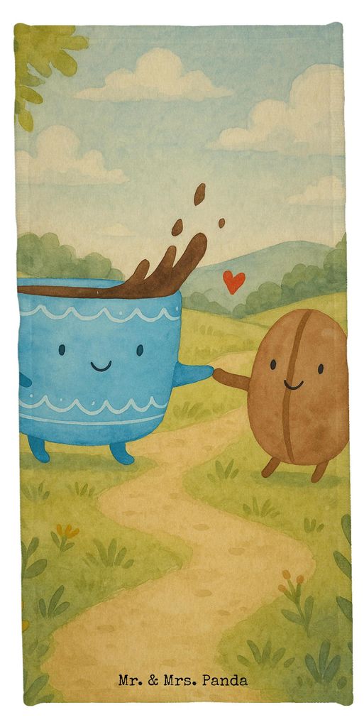 Mr. & Mrs. Panda Strandtuch Kaffee Bohne Design - Gelb Pastell - Geschenk, Reisehandtuch, Zufriedenheit, Handtuch, Kaffeebohne, Badehandtuch, Lusti...