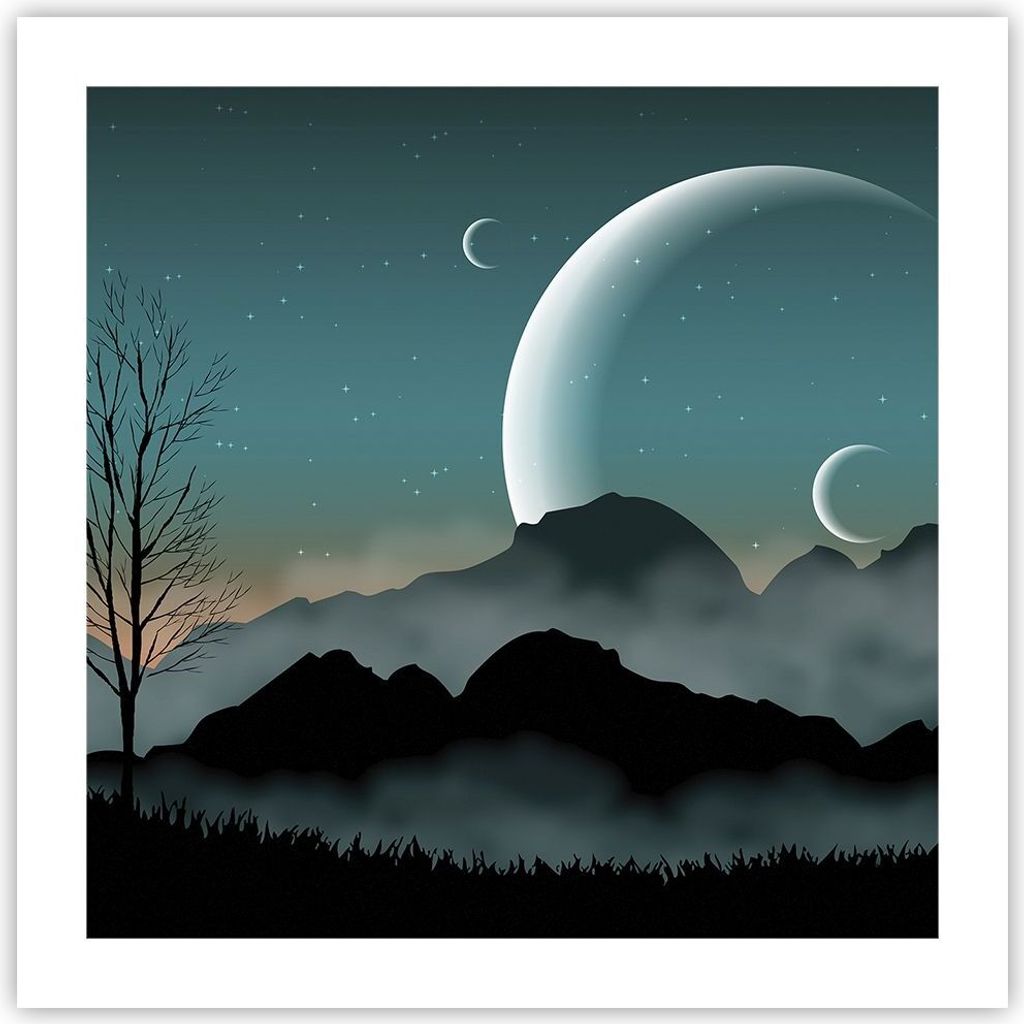 Poster - Poster ohne Rahmen - Himmel Nacht Illustration - 50x50 cm - Wand Bild - Wanddeko - Wandbilder - Kunstposter - Wandposter - Bilder - Kunstd...