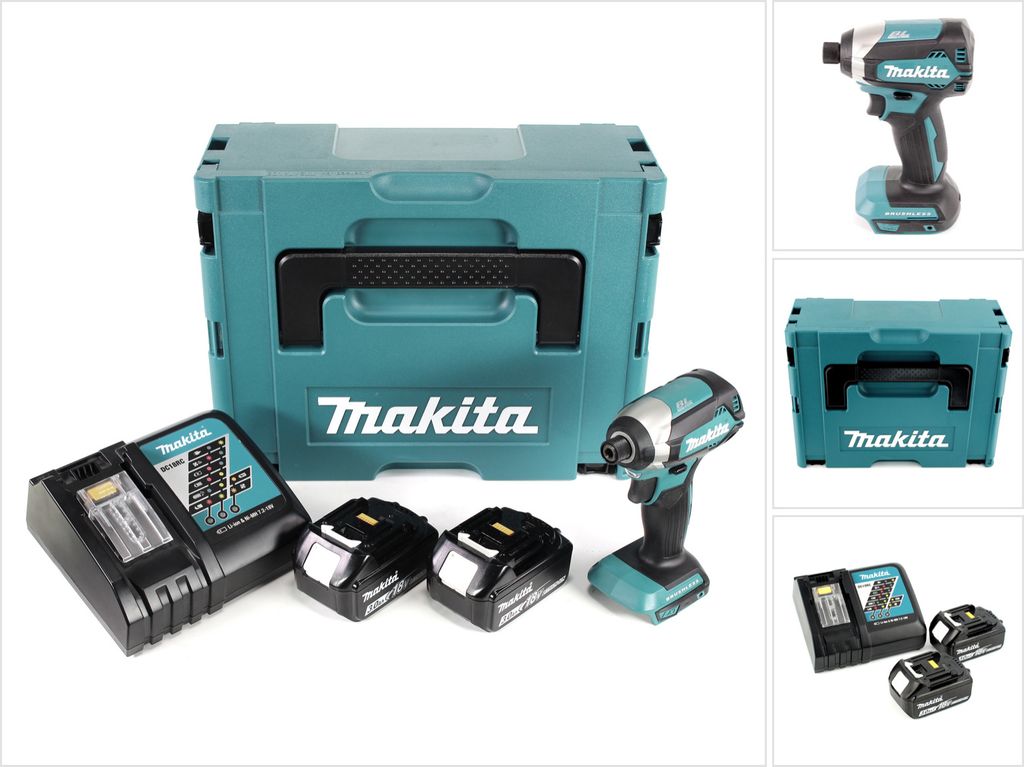 Makita DTD 153 RFJ Akku Schlagschrauber 1/4" 18V 170Nm brushless + 2x Akkus 3,0 Ah + Schnellladegerät im Makpac 2