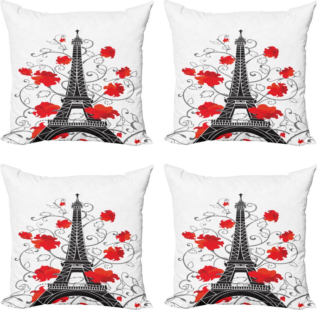 ABAKUHAUS Eiffelturm Kissenbezug Set (4 Stück), Romantisches Paris Kunst, Moderner Doppelseitiger Digitaldruck, 60 cm x 60 cm, Vermilion Schwarz u...