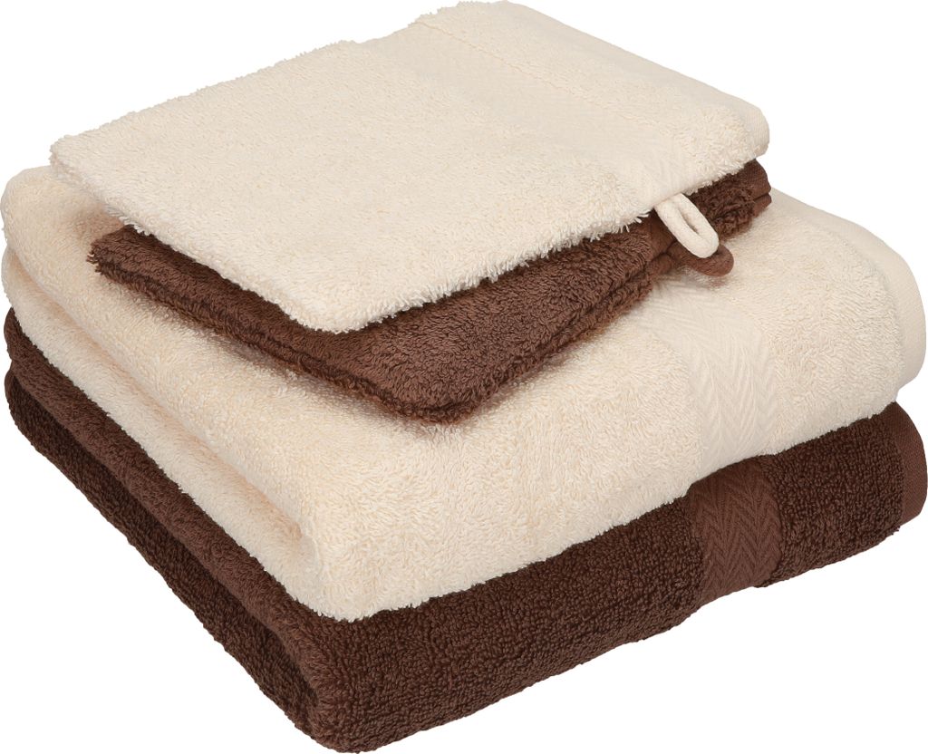Betz 4 tlg. Handtuch Set HAPPY Pack 100% Baumwolle 2 Handtücher 2 Waschhandschuhe farbe - beige - nuss 250705
