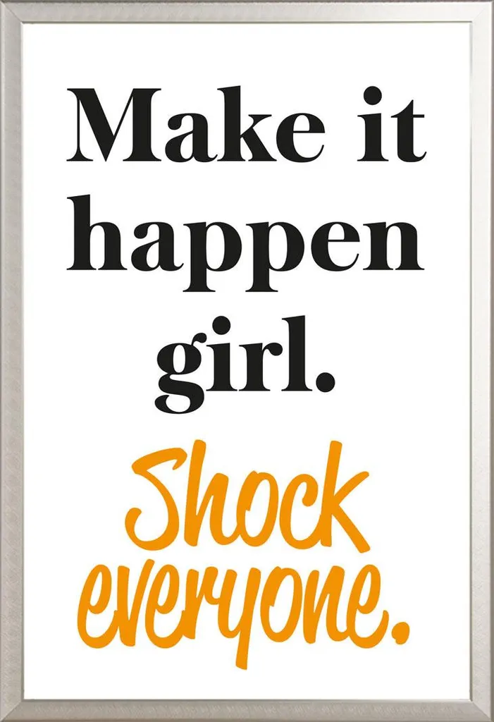 Déco bureau femme affiche Make it happen girl cadre aluminium argent