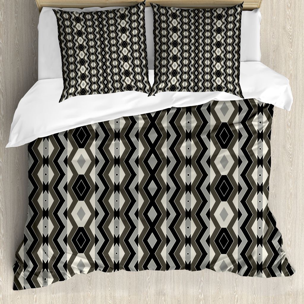 ABAKUHAUS Geometrisch Bettbezug, Chevron Zigzags Boho, Milbensicher Allergiker geeignet mit Kissenbezügen, 155 cm x 220 cm - 80 x 80 cm, Charcoal ...